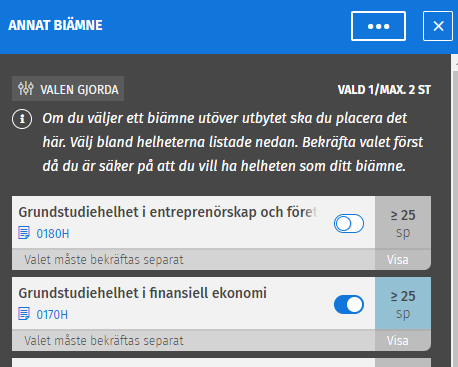 Välj biämne kandidat